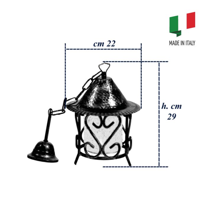 Lanterna Decorativa in Ferro Battuto con Vetro Lanterna Decorativa in Ferro Battuto con Vetro