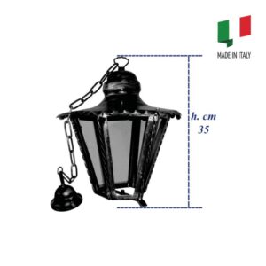 Lanterna esagonale decorativa in ferro battuto e vetro