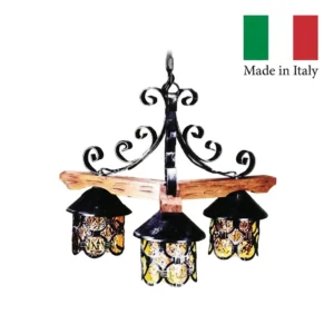 Lampadario Legno e Ferro Battuto 3 Luci Made in Italy