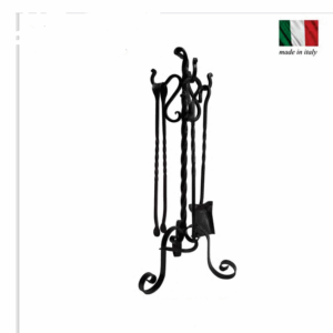 Gruppo Attrezzi per Camino in Ferro Battuto Riccio h67 cm Artigianale Made in Italy